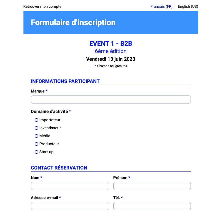 Formulaire inscription en ligne