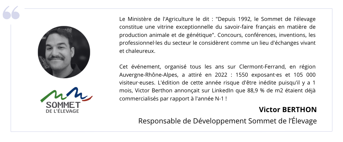 Description des événements Sommet de l'Élevage, qui utilisent l'outil Planexpo