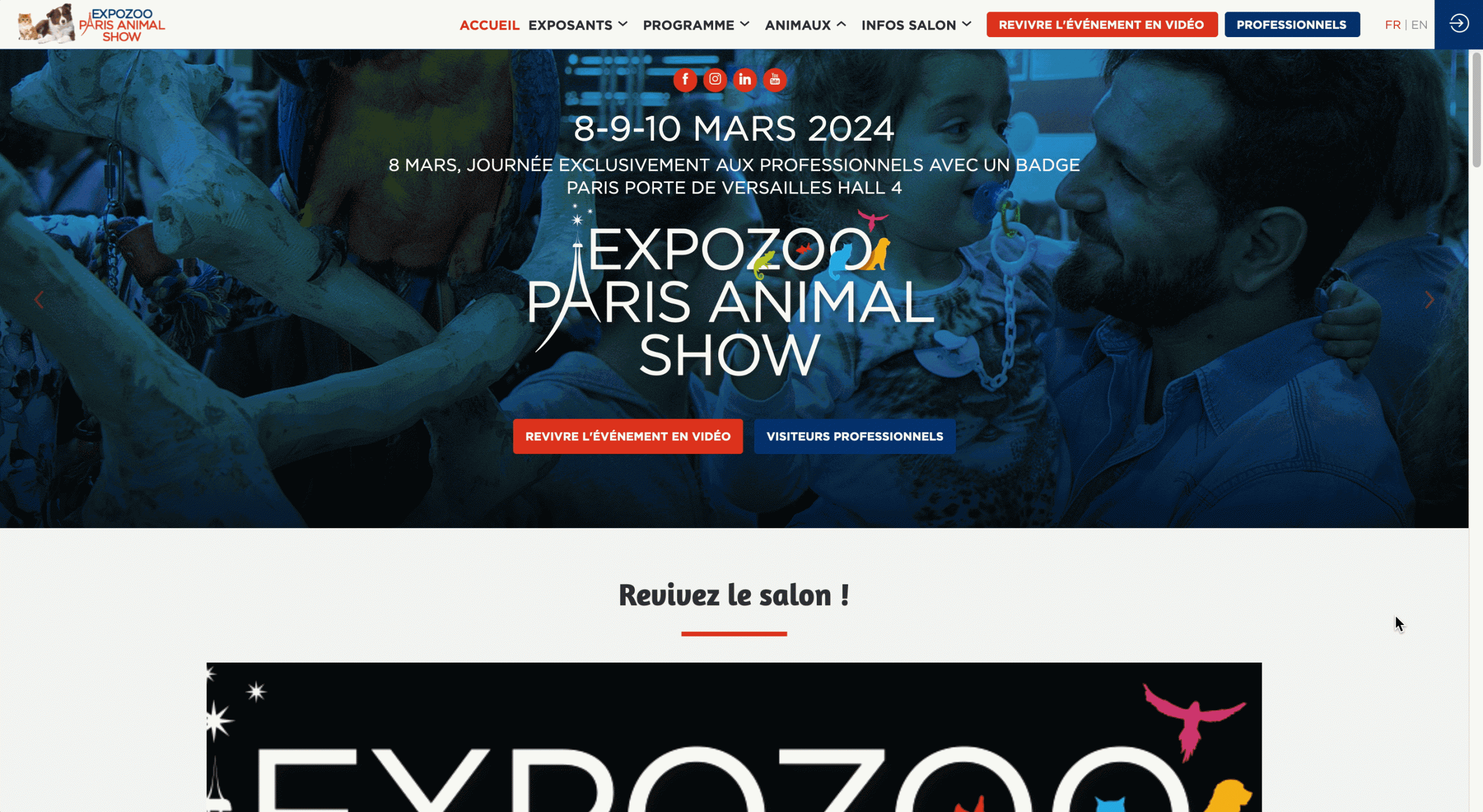 Site événementiel Expozoo, avec vue du site inwink et du plan interactif Planexpo