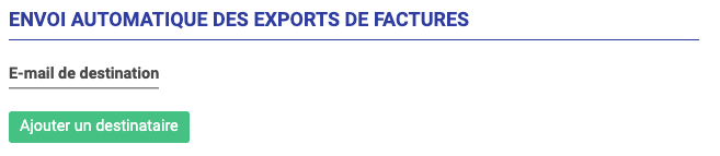 Visuel récupéré de l'outil Planexpo qui montre qu'il est possible d'ajouter 1 ou plusieurs e-mails de destination pour les envois automatiques des exports de factures