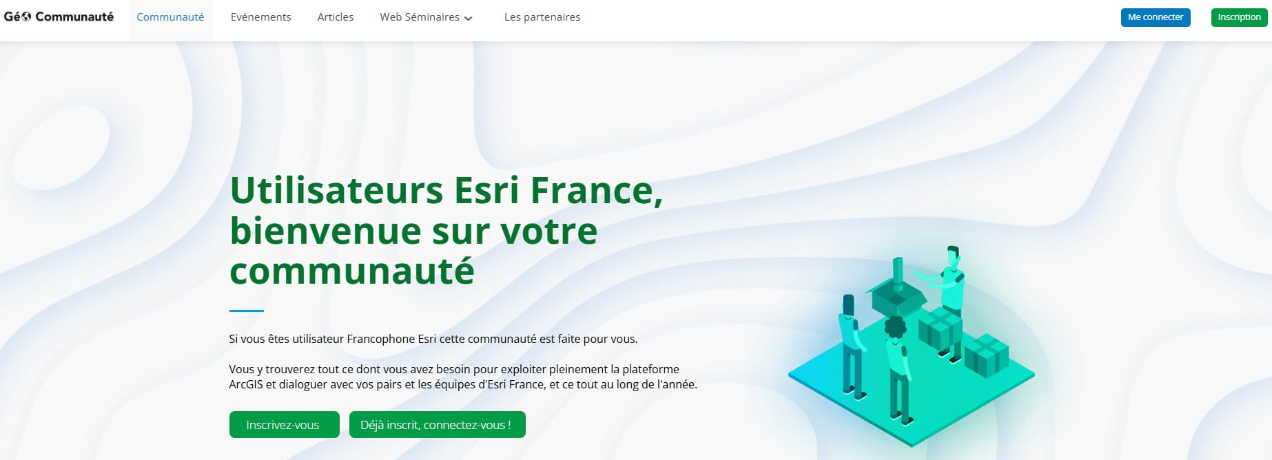 Espace communauté ESRI France Capture d'écran du site ESRI France : la communauté autour des salons professionnels